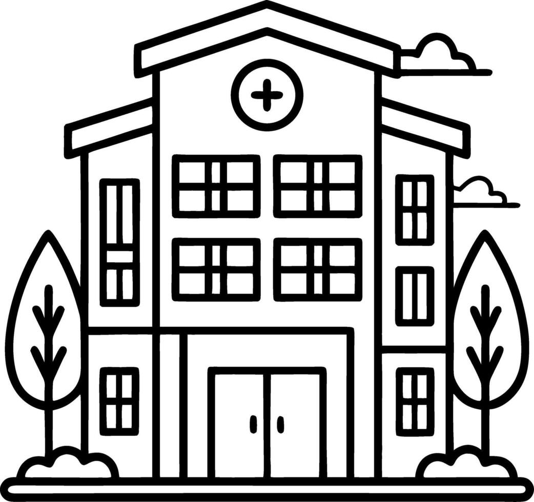 Illustration of a Modern Hospital Building with Trees and Clouds for Health Related Designs vector