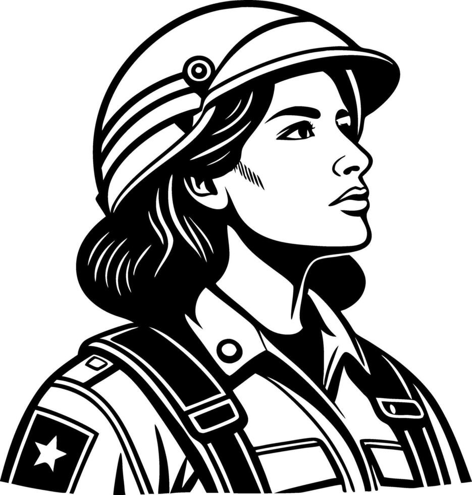 Detailed Illustration of a Female Soldier in Uniform with Helmet for Tattoo and Design Use vector