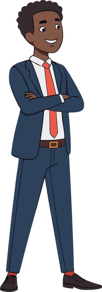 Confident Young Man in Business Suit with Arms Crossed Smiling Illustration vector