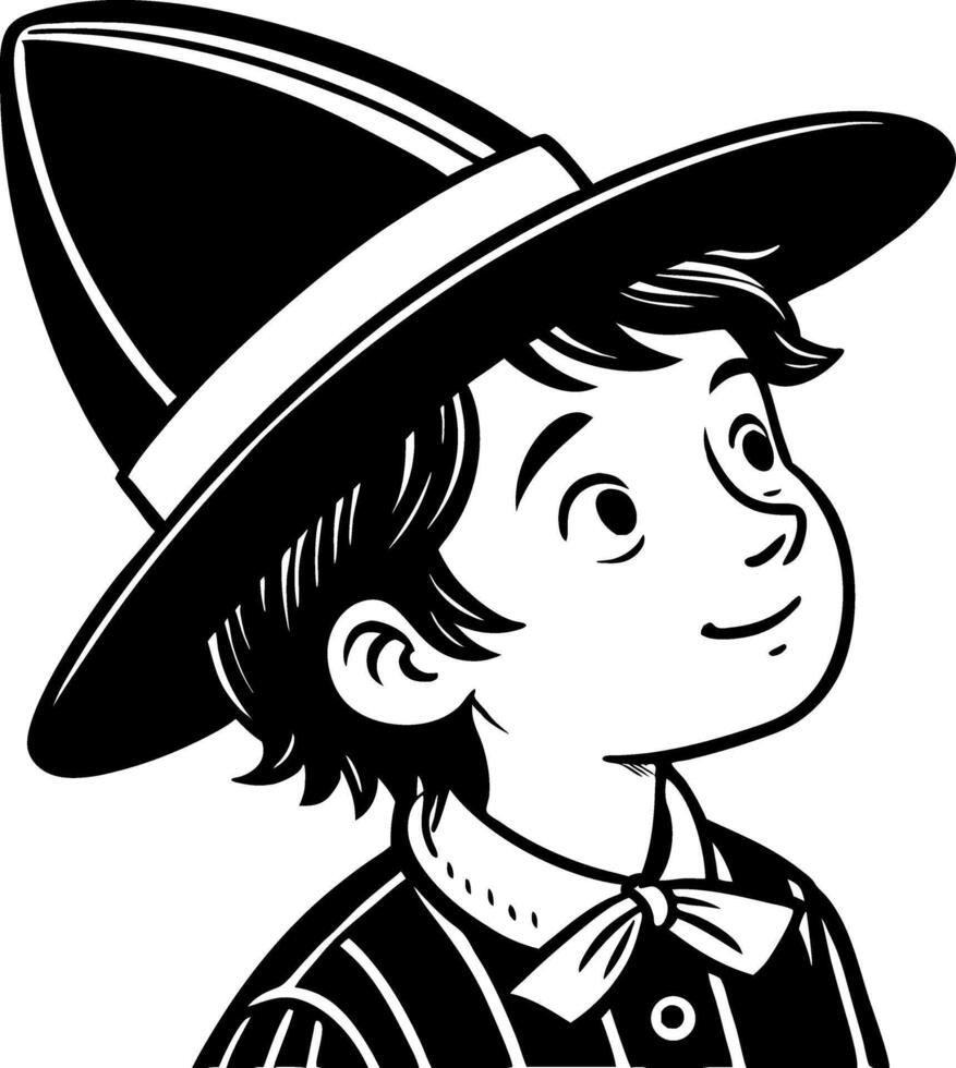 Whimsical Young Boy Wearing a Tall Hat with Cheerful Expression Illustration vector
