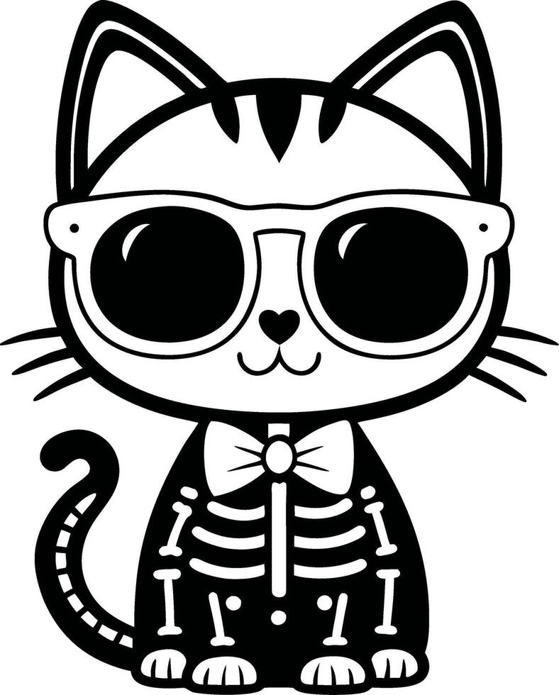 Cool Cat Skeleton in Sunglasses and Bow Tie Perfect for Fun Creative Designs and Tattoo Art vector
