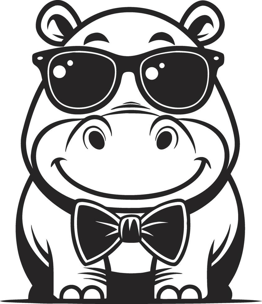 Stylish Cool Hippo Character Wearing Sunglasses and Bow Tie Ideal for Fun Designs vector