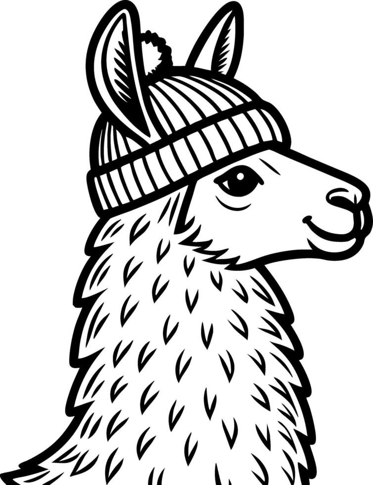 Charming Llama Wearing Cozy Knitted Hat Ideal for Fun Illustrations and Creative Designs vector