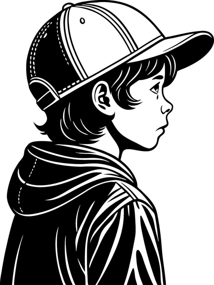 Profile View of a Young Boy Wearing a Baseball Cap and Hoodie for Illustrative Design Projects vector