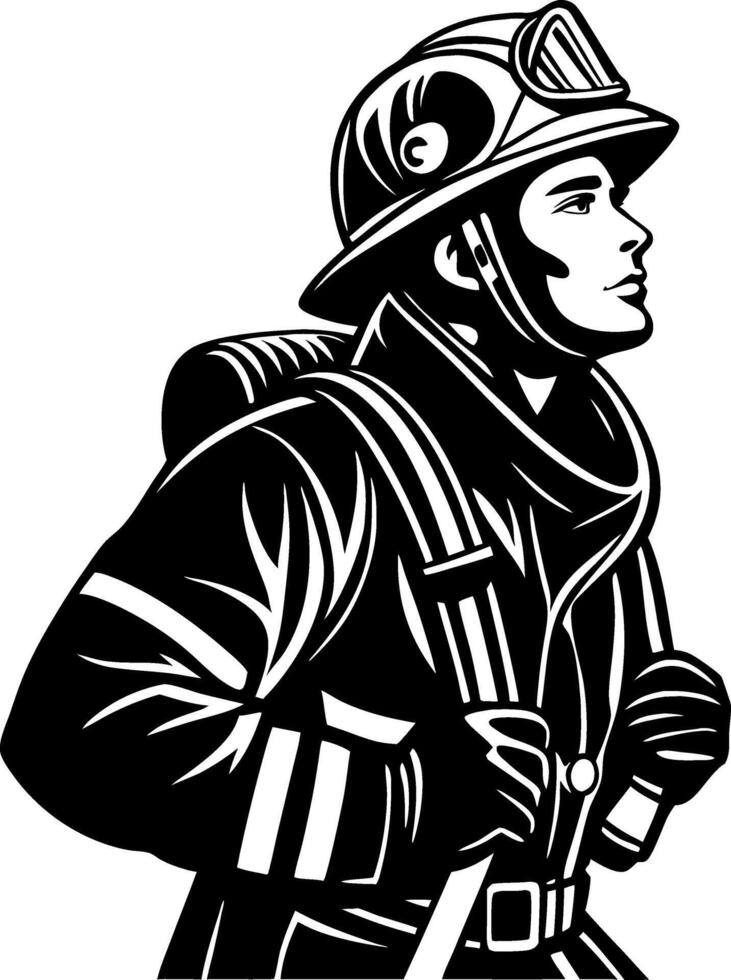 Brave Firefighter Portrait in Uniform Ready for Action Inspiring Courage and Valor vector