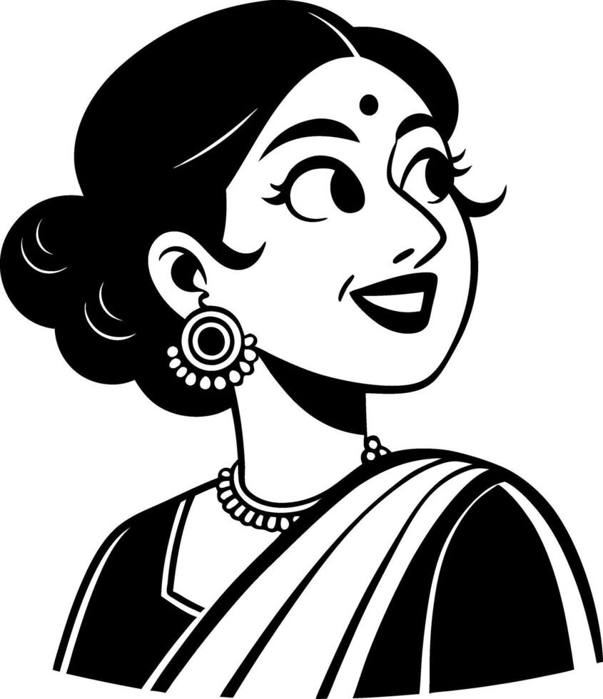 Elegant Indian Woman Portrait in Traditional Attire Perfect for Cultural Designs and Illustrations vector