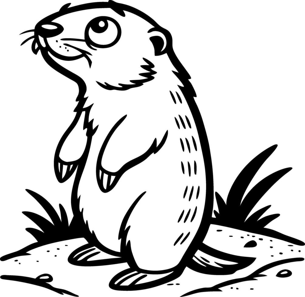 Curious Cartoon Otter Standing on a Rock Surrounded by Grass Suitable for Coloring Activities vector