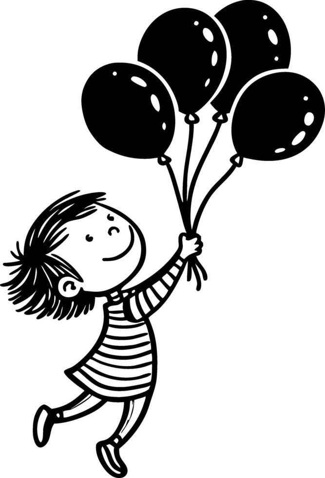 Happy Child Holding Black Balloons in Playful Pose for Party and Celebration Themes vector