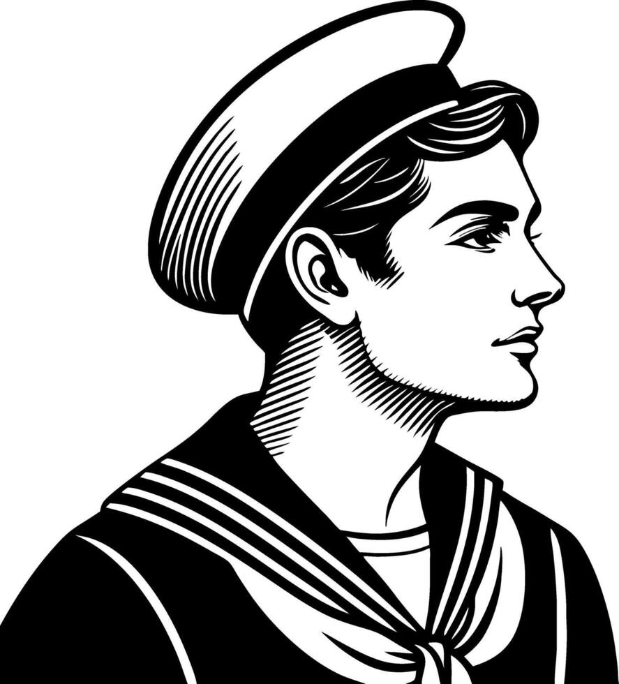 Classic Sailor Boy Illustration Retro Nautical Design for Tattoos and Crafts vector