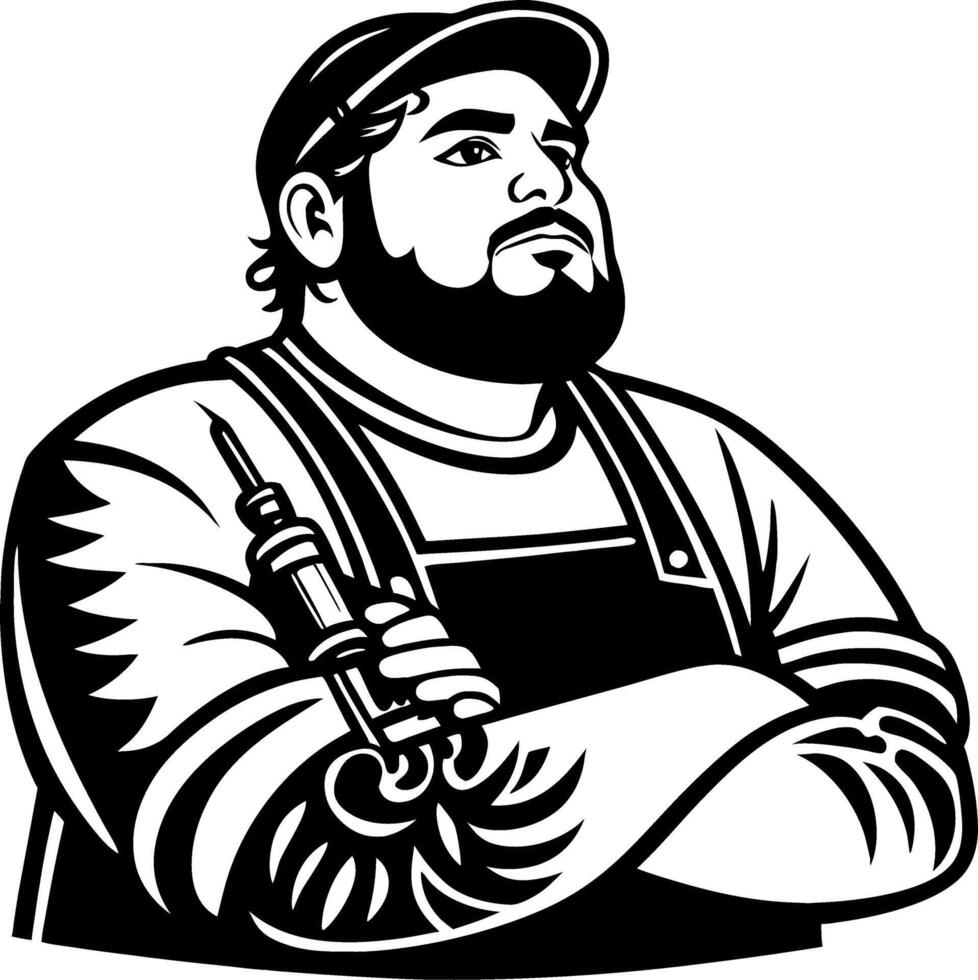 Bold Tattoo Artist Illustration with Intricate Tattoos and Confident Stance for Design Use vector