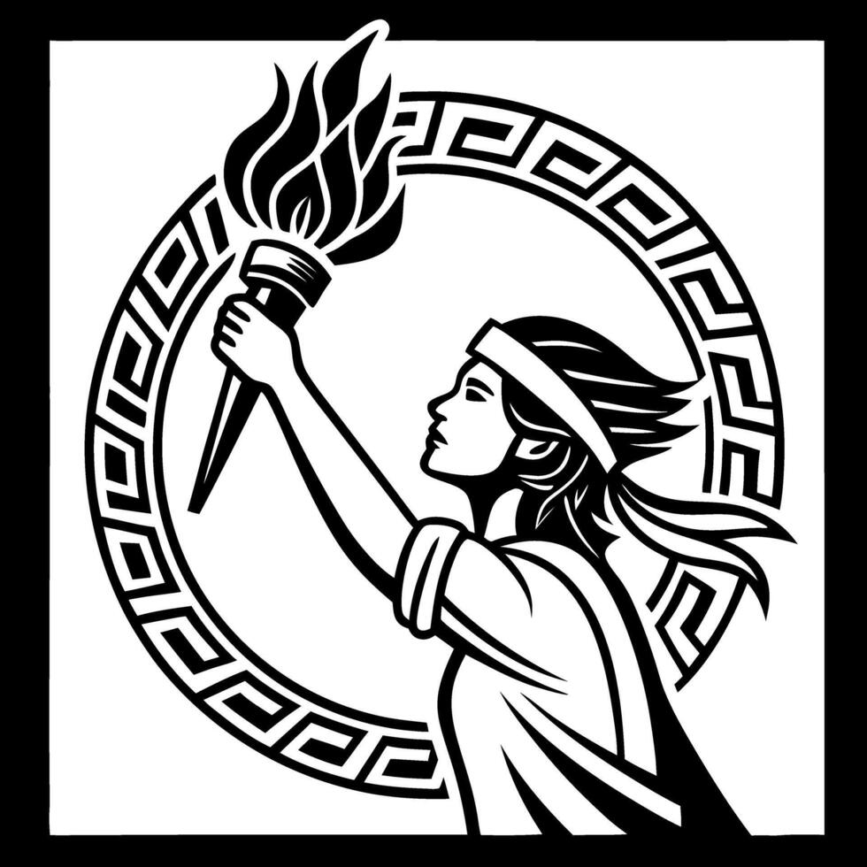 Empowered Female Figure Holding Torch Symbolizing Freedom and Enlightenment vector