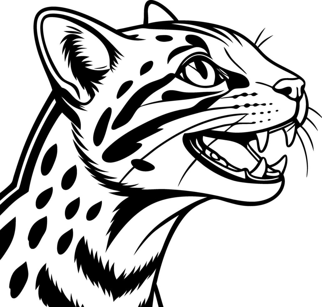 Detailed Black and White Illustration of a Leopard Head for Tattoo and Coloring Designs vector