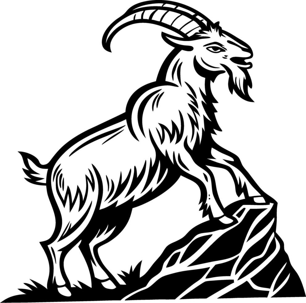 Majestic Goat Climbing Rocky Peak Bold Line Art Illustration for Tattoo and Design Projects vector