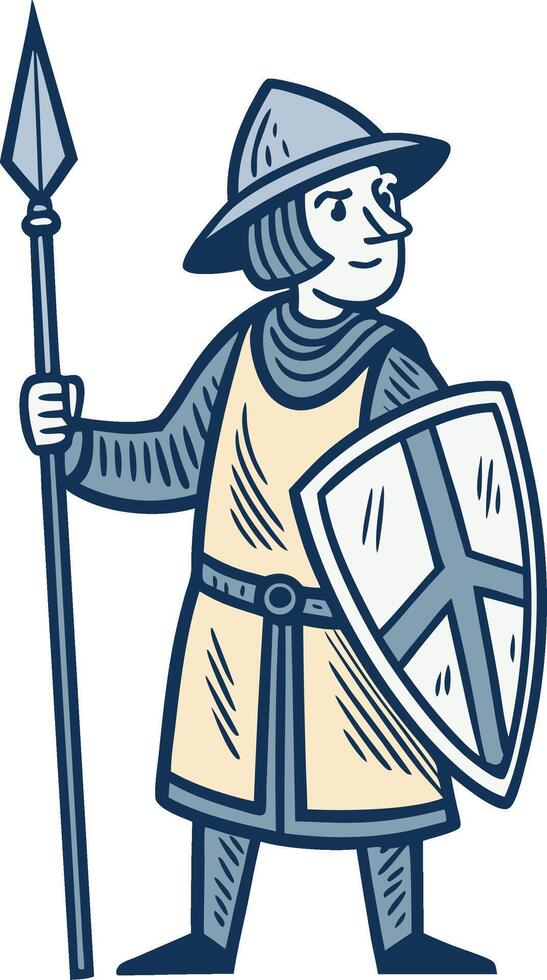 Brave Warrior with Shield and Spear Retro Illustration for Fantasy Art Projects vector