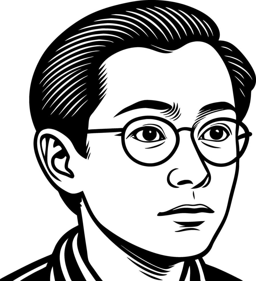 Portrait of Thoughtful Young Man with Glasses for Illustrations and Designs vector