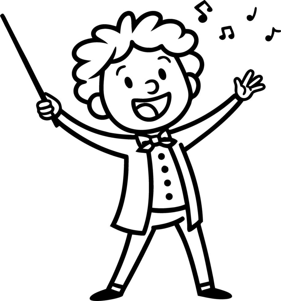 Joyful Cartoon Conductor with Baton and Musical Notes for Kids Art and Coloring Activities vector