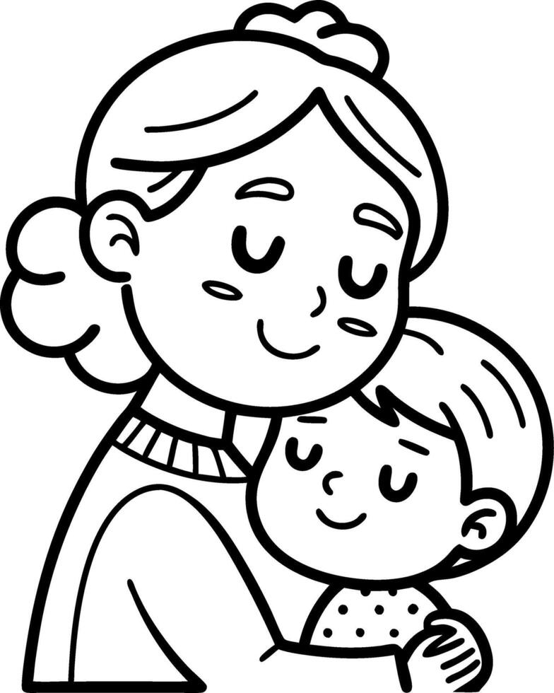 Heartwarming Mother and Child Embrace Illustration Perfect for Coloring Pages and Designs vector