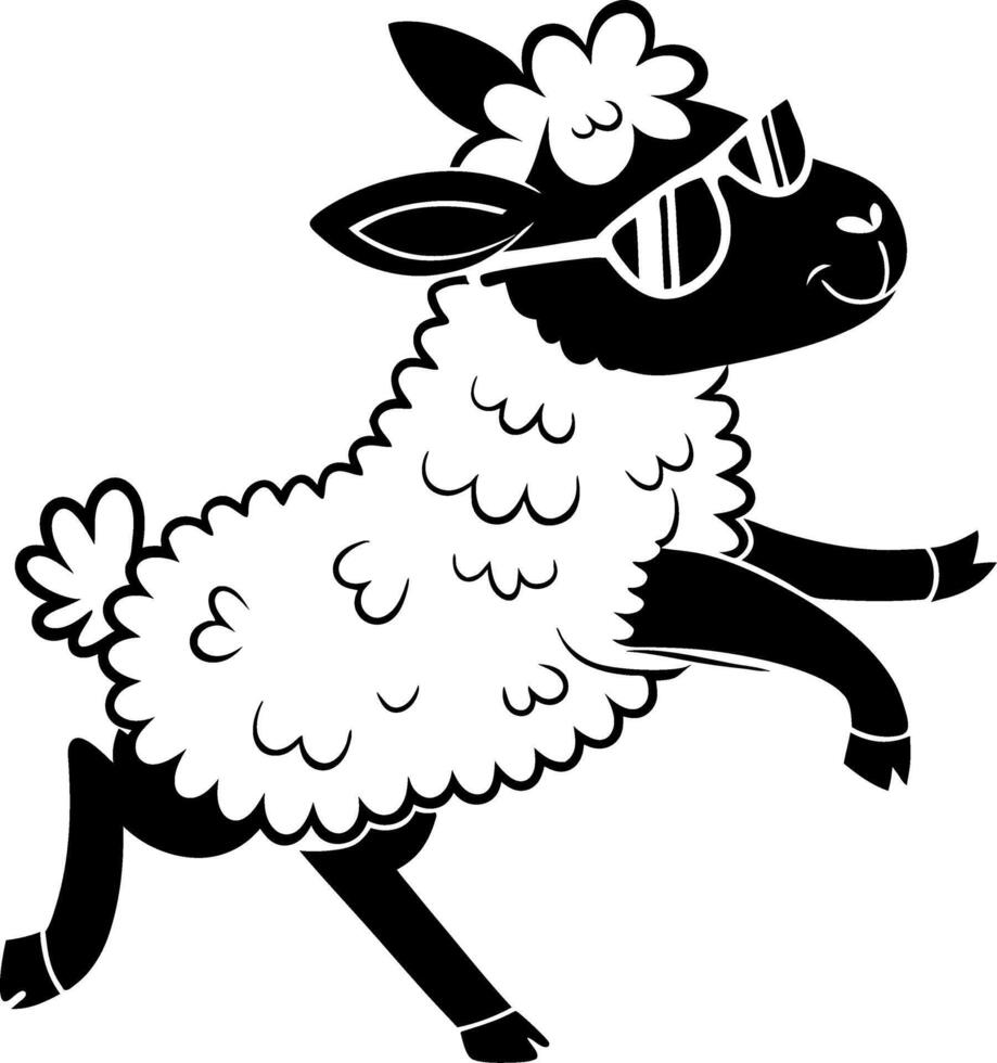 Playful Cartoon Sheep with Sunglasses and Flower Ideal for Fun Illustrations and Designs vector