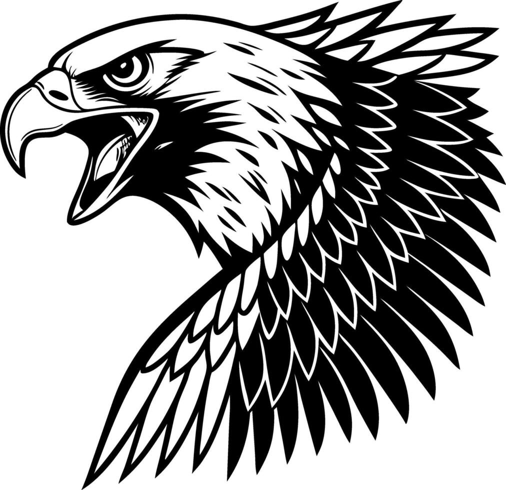 Majestic Eagle Head with Detailed Feathers for Tattoo Design and Graphic Art Projects vector