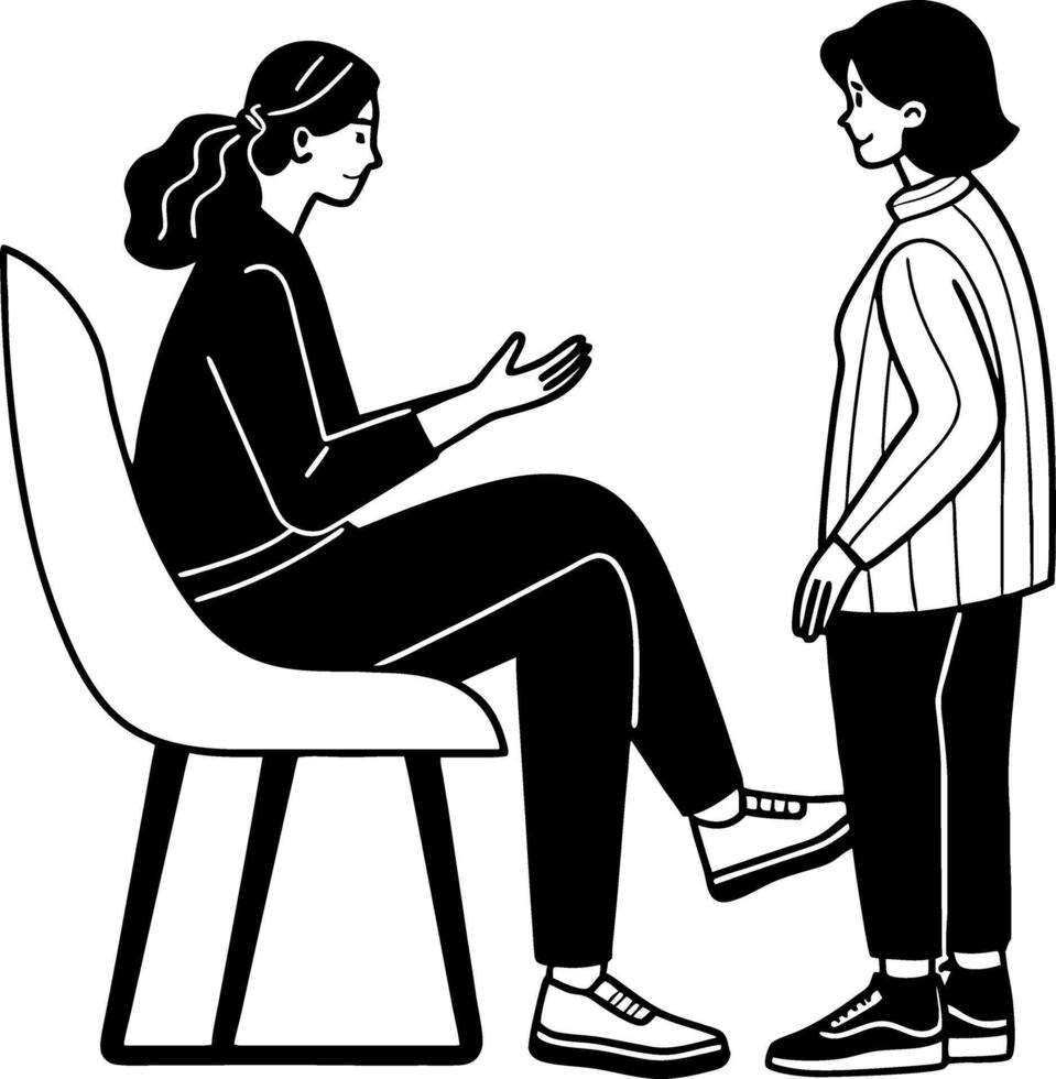 Therapist Engaging in Conversation with Client on Modern Chair Illustration vector