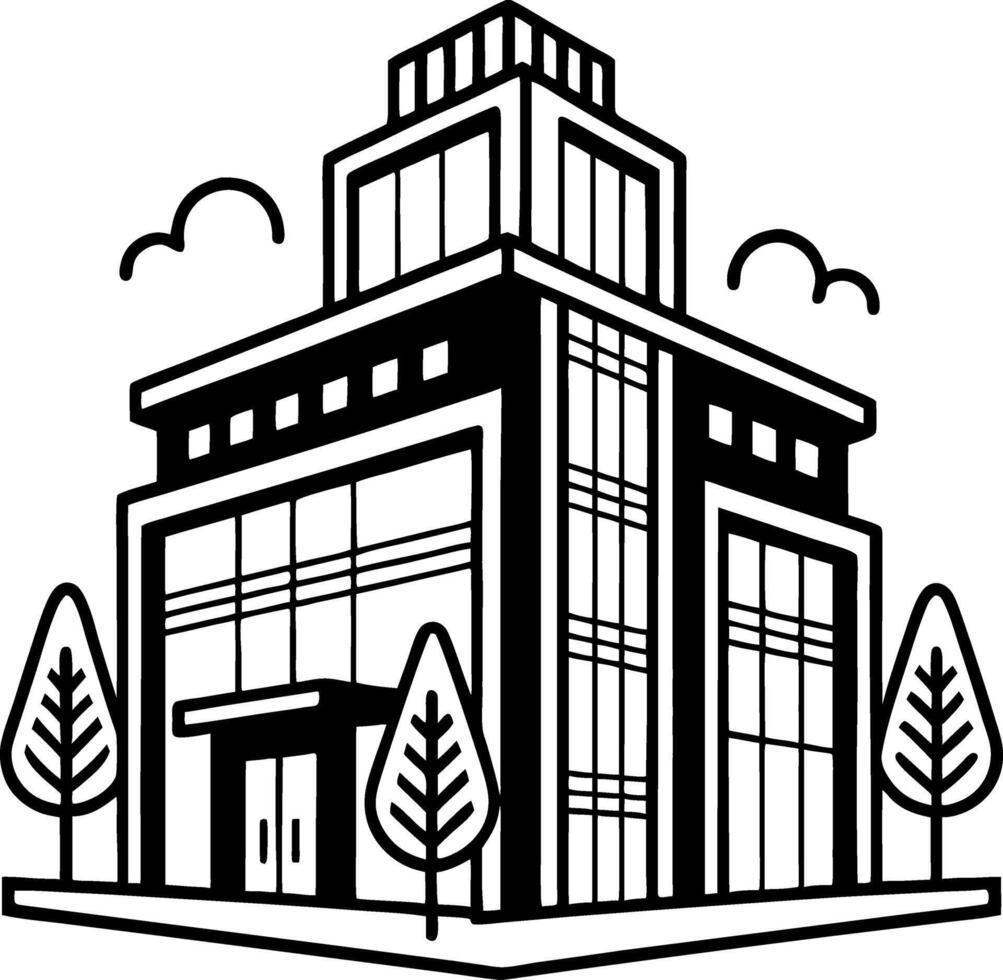 Modern Building Illustration with Trees for Urban Design and Architecture Projects vector