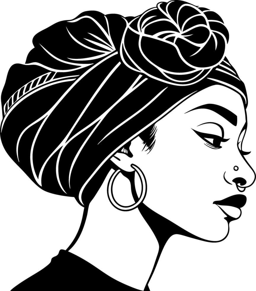 Elegant Woman with Headwrap Silhouette for Fashion Art Prints and Coloring Projects vector