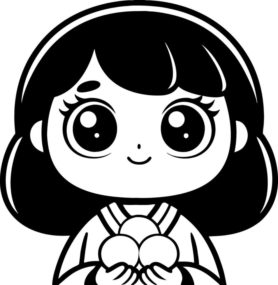 Cute Girl Holding Ice Cream Scoops Cartoon Character Perfect for Coloring Books and Designs vector