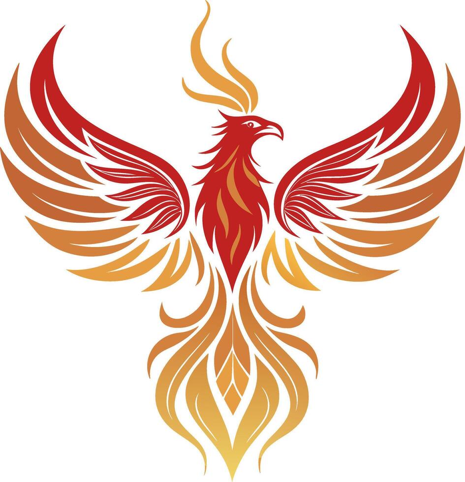 Fiery Phoenix Illustration with Vibrant Red and Orange Colors for Tattoo and Art Designs vector