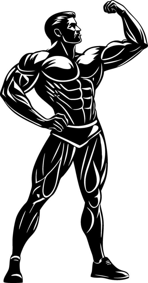 Muscular Man Flexing Bicep Silhouette Bodybuilding Fitness for Tattoo and Design vector