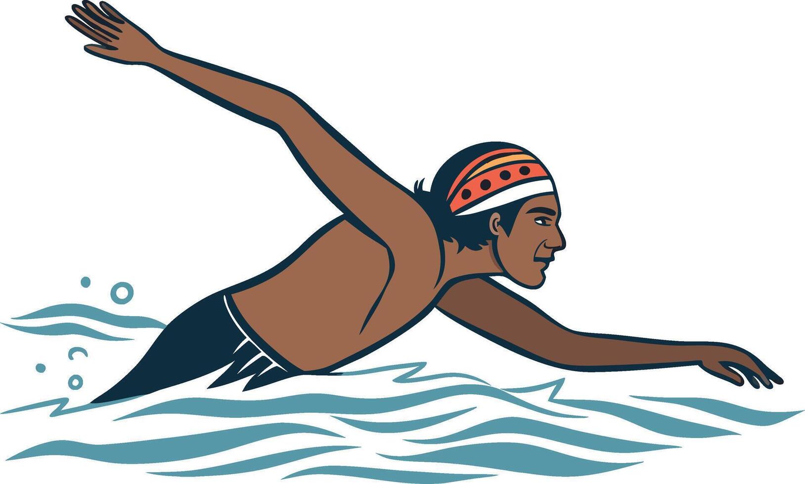 Indigenous Swimmer in Action Over Waves Perfect for Sports Illustrations and Tattoo Designs vector
