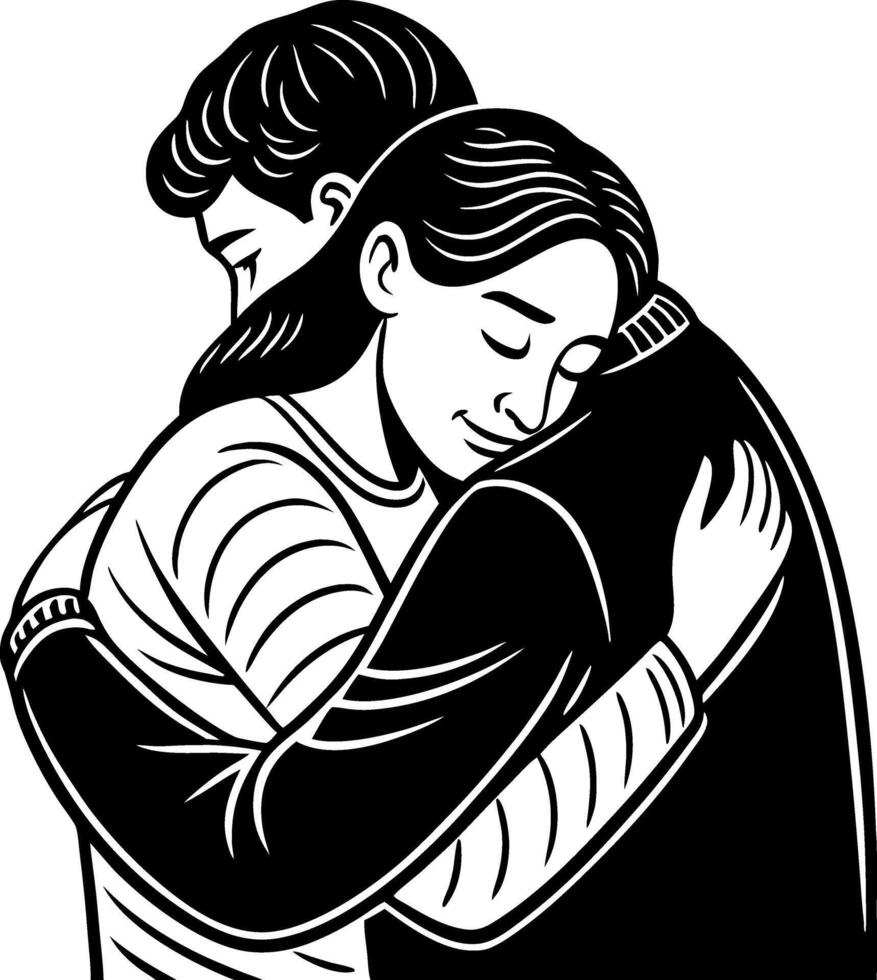Emotional Embrace of Two People in a Warm Romantic Hug for Relationship Art Designs vector