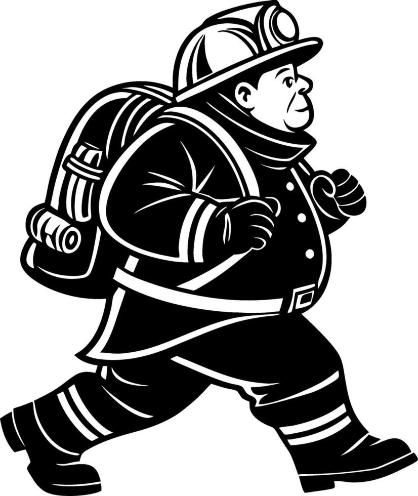 Cheerful Firefighter in Action with Backpack Suitable for Childrens Art Projects and Tattoos vector
