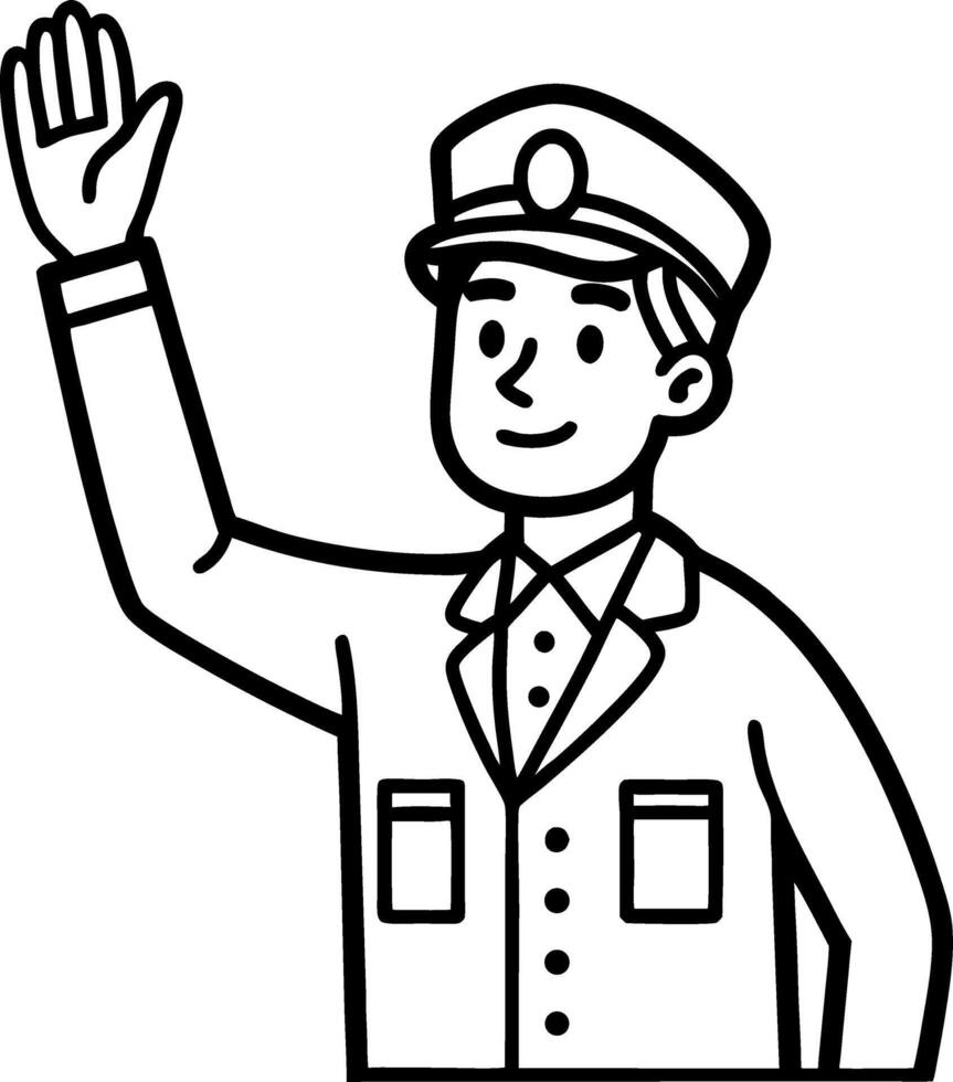 Cheerful Male Traffic Officer Waving in Uniform for Community Safety and Engagement vector