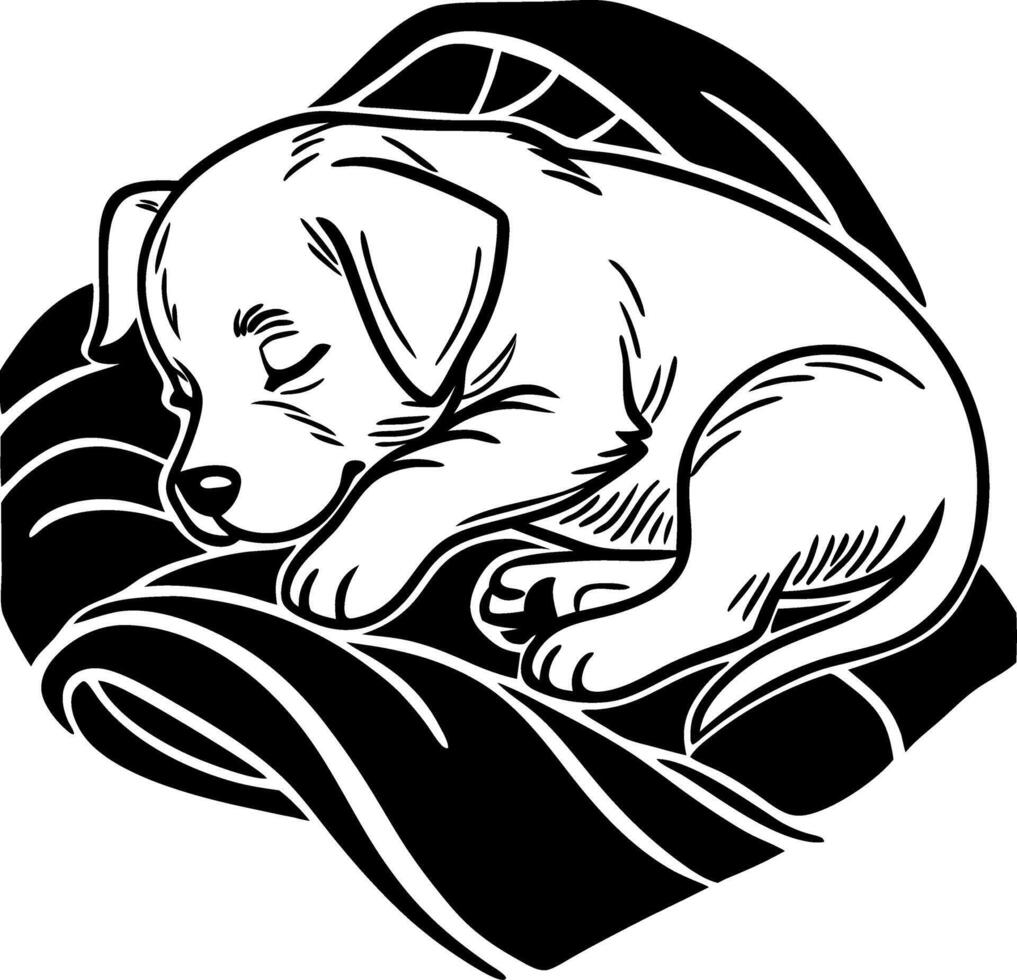 Cute Sleeping Puppy on Cozy Blanket Design for Pet Lovers and Coloring Projects vector