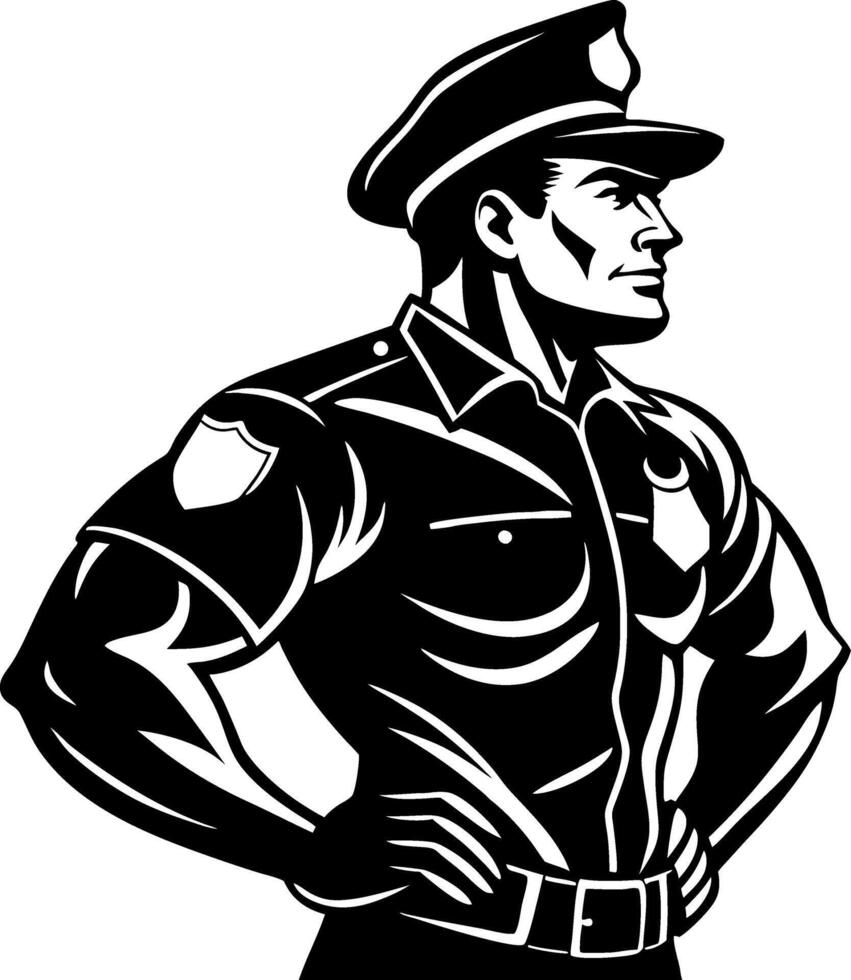 Strong Police Officer Silhouette in Uniform for Law Enforcement and Community Safety Themes vector