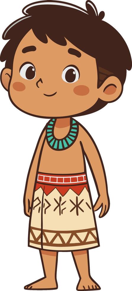 Cheerful Polynesian Boy in Traditional Attire Suitable for Kids Illustration and Educational Use vector
