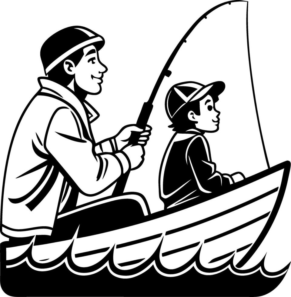 Father and Son Fishing Together in a Boat Illustration for Family Activities vector
