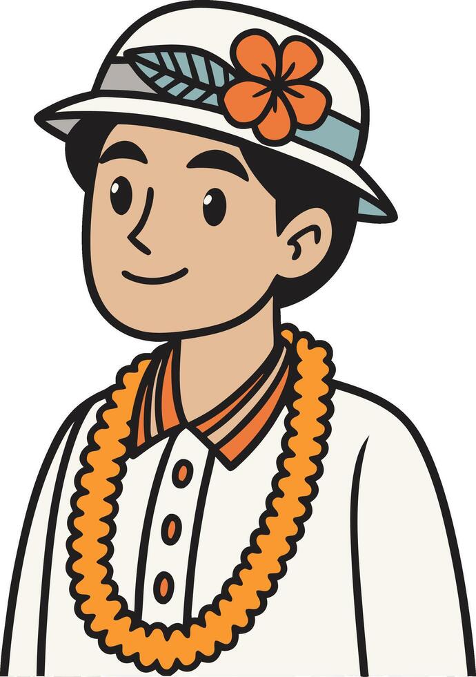 Hawaii Themed Illustration of a Young Man in Traditional Attire with Flower and Lei vector