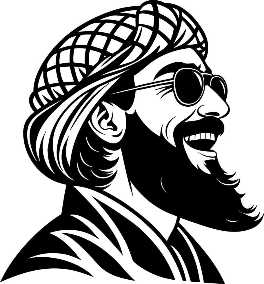 Portrait of a Smiling Man with Sunglasses and Traditional Headscarf Suitable for Modern Designs vector