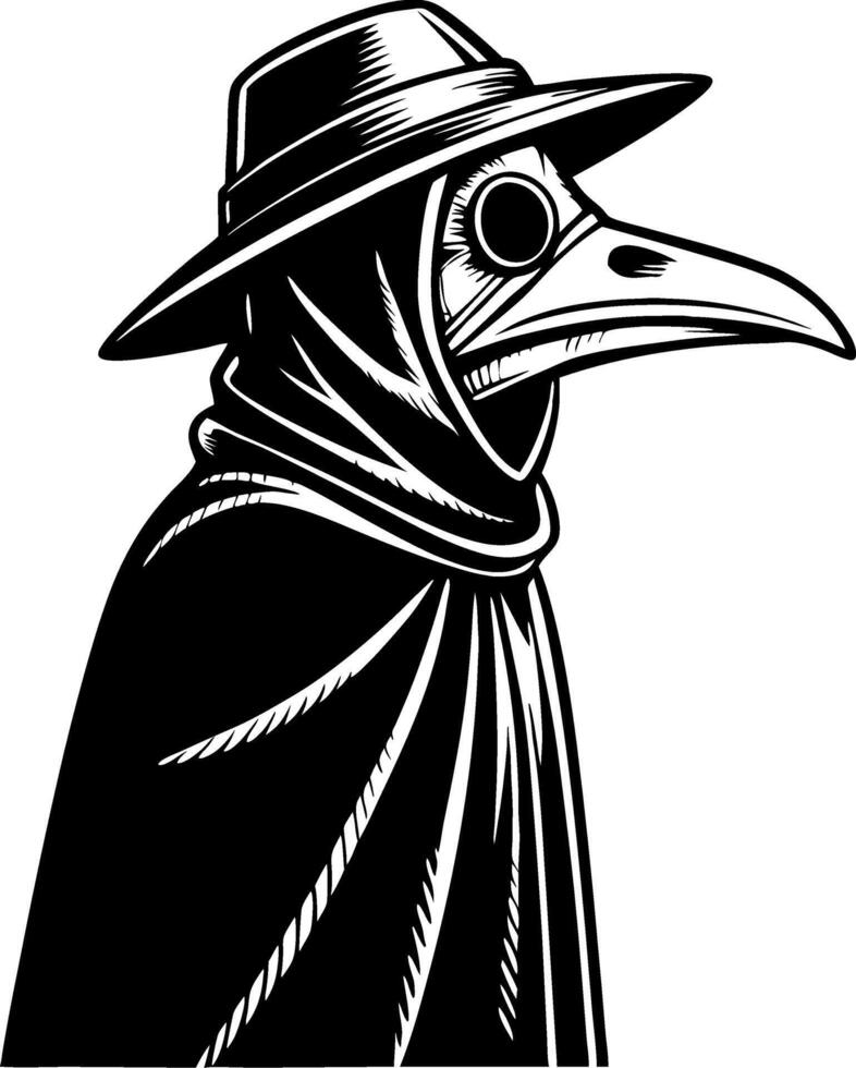 Mysterious Plague Doctor Character in Cloak and Wide-Brimmed Hat for Gothic Designs vector