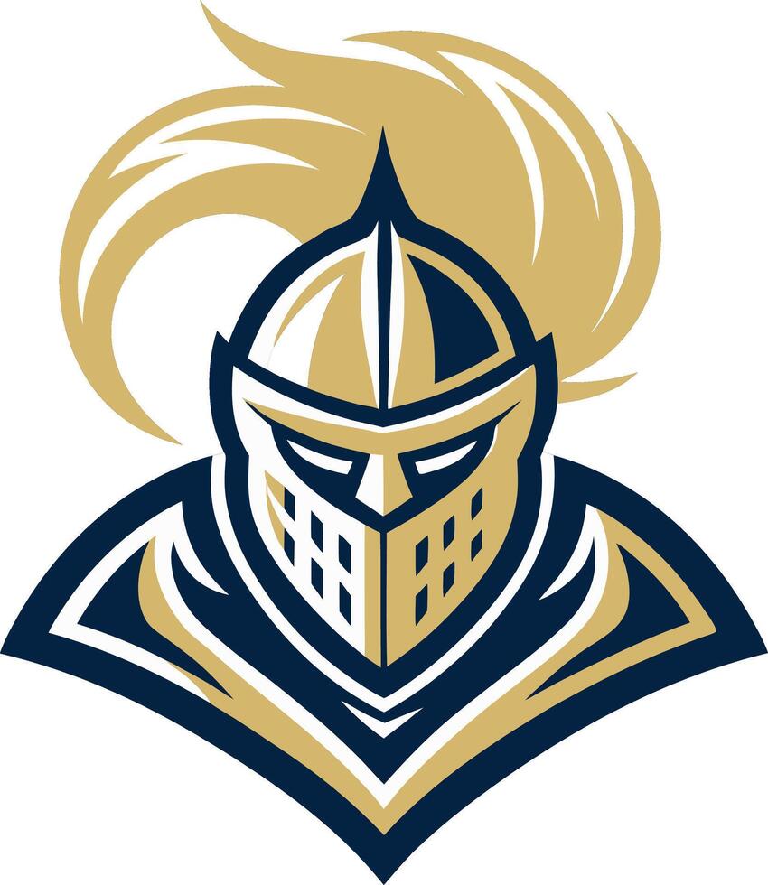 Bold Knight Helmet Logo with Flowing Hair Design for Sports Team Branding and Merchandise vector