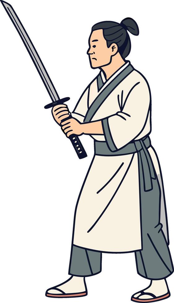 Samurai Warrior with Katana Sword in Traditional Attire for Martial Arts Illustration vector