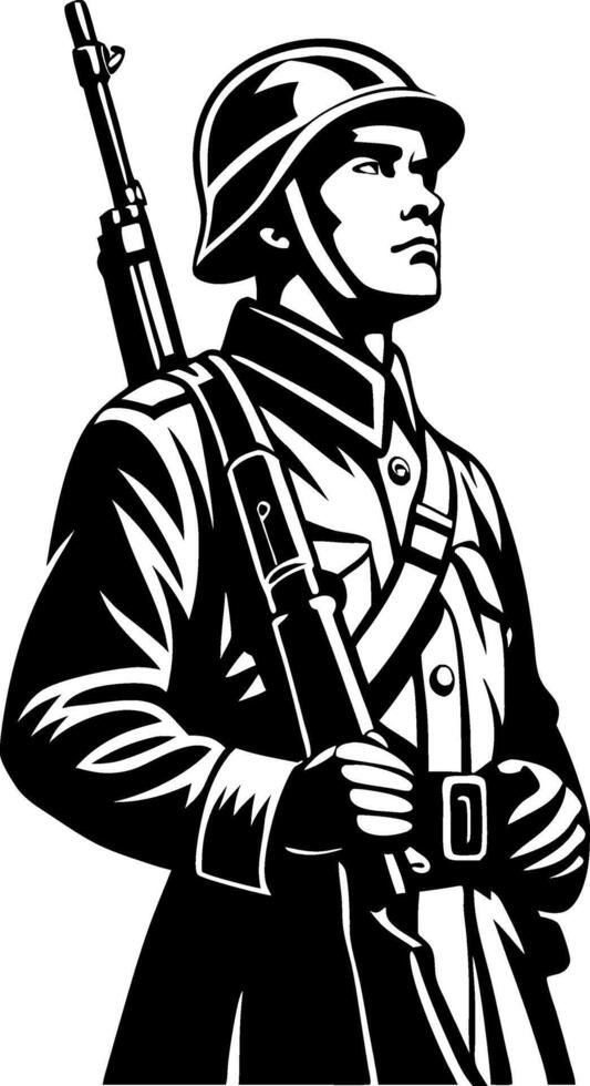 Strong Soldier Stance Military Veteran with Rifle Ready for Battle Graphic Illustration vector