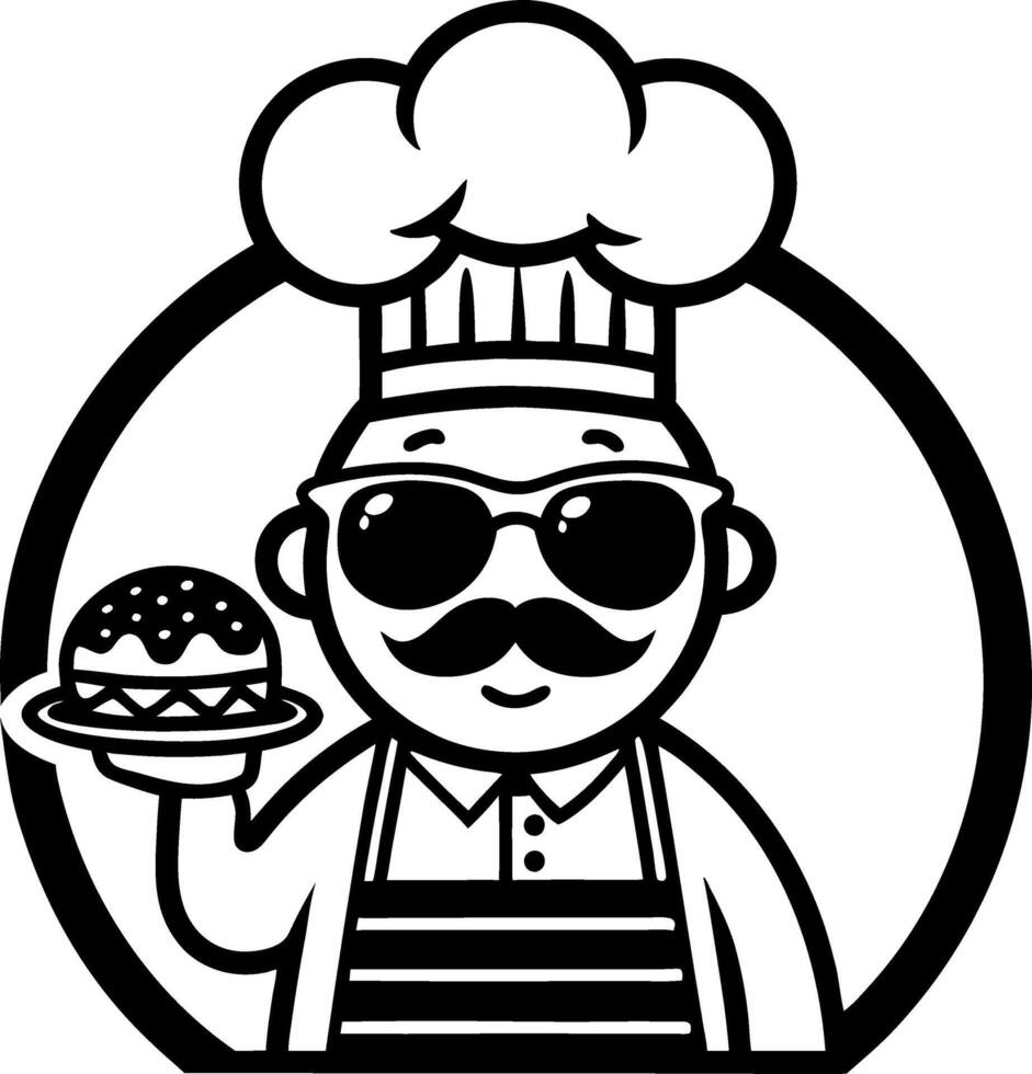 Chef Mascot Character Serving Delicious Burger in Retro Style Illustration vector
