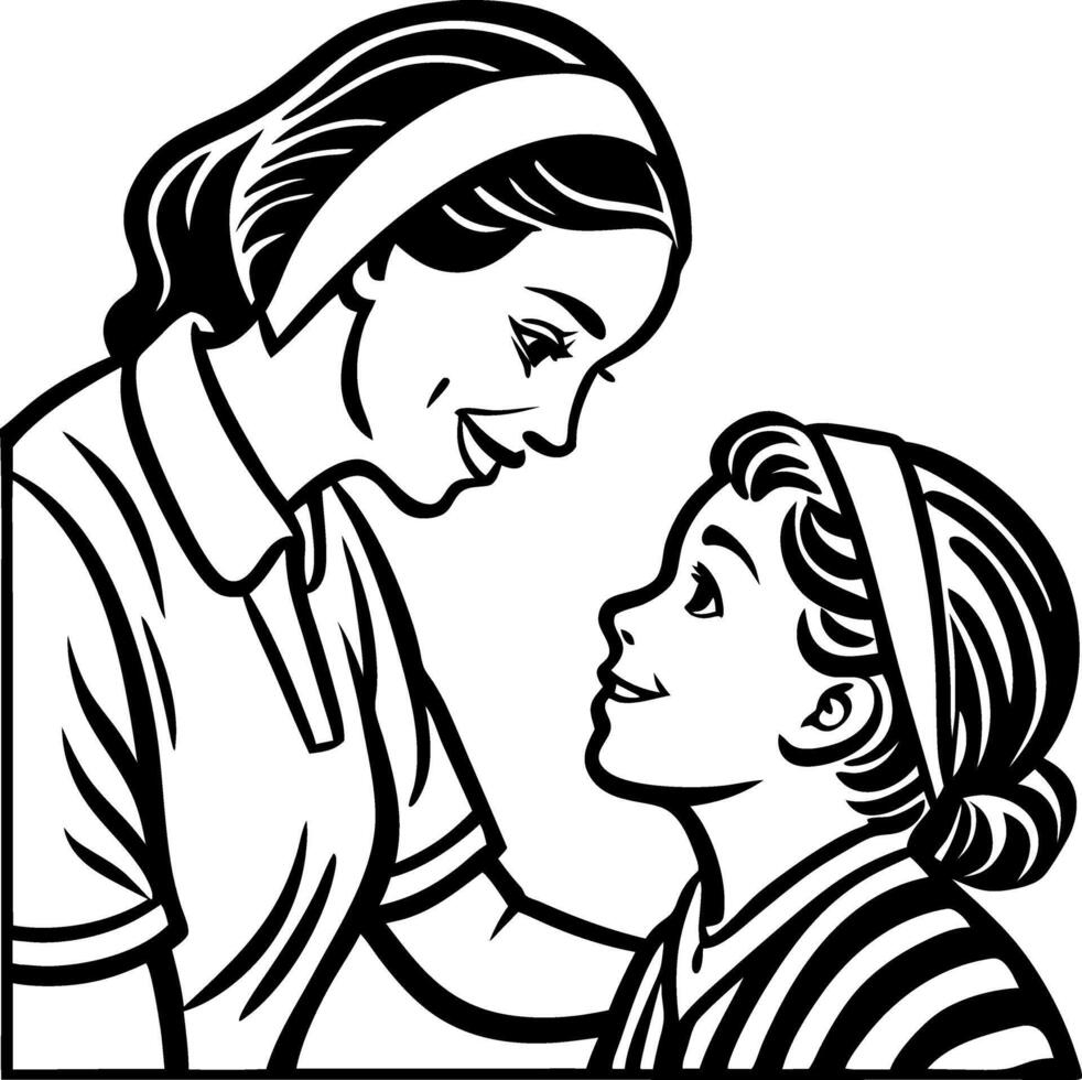 Mother and Daughter Smiling Together in Heartwarming Moment Illustration vector