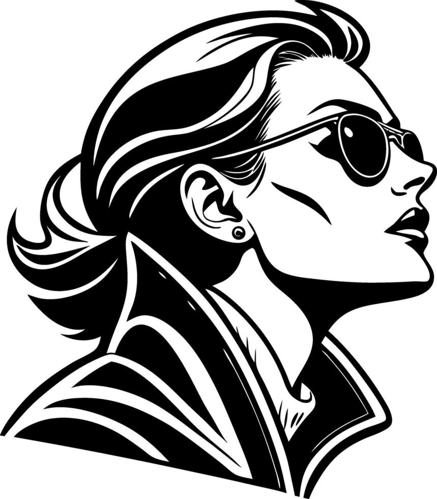 Stylish Woman Profile Silhouette with Sunglasses for Fashion Illustration and Tattoo Design vector