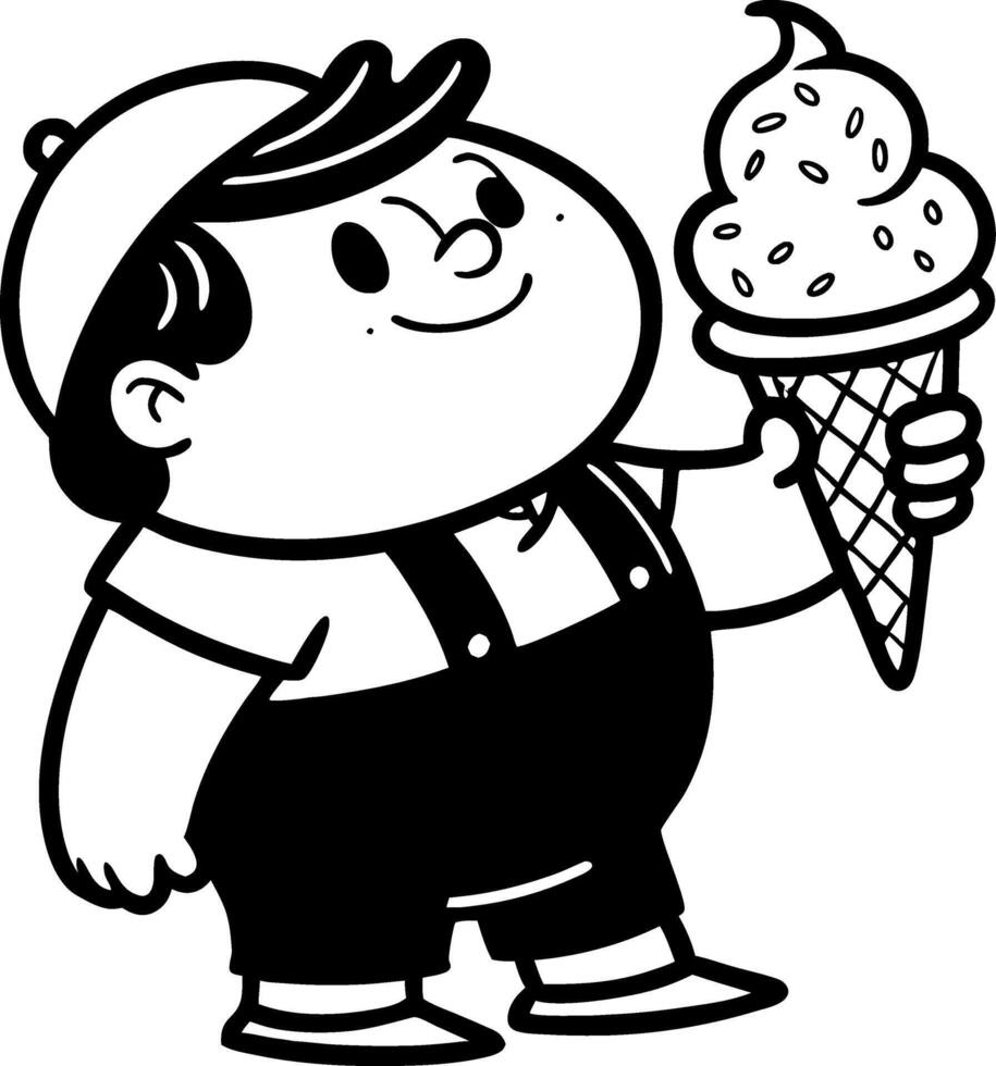 Happy Boy Holding Ice Cream Cone Cartoon Character Design for Children Illustrations vector
