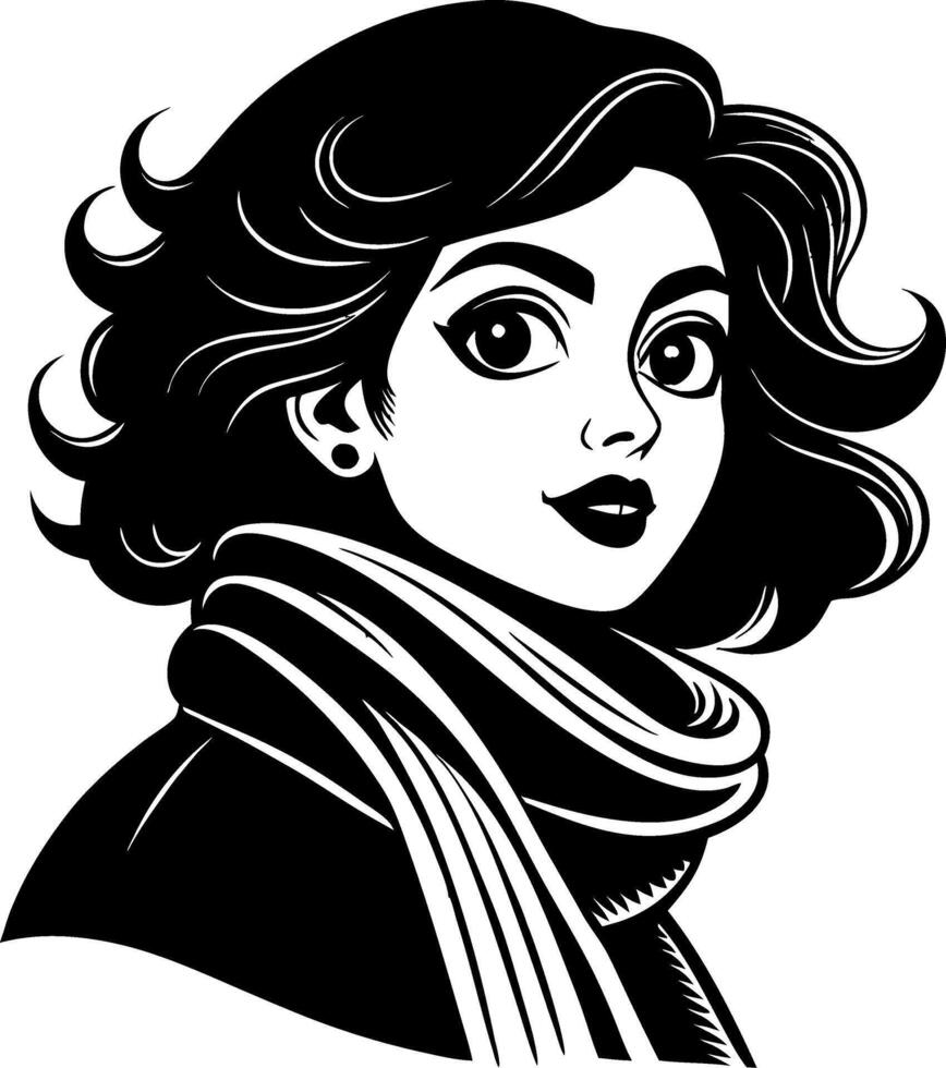 Charming Woman with Stylish Hair and Scarf Illustration for Fashion and Art Projects vector