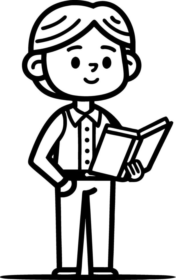 Cheerful Boy Reading a Book Illustration Ideal for Educational Materials and Childrens Resources vector