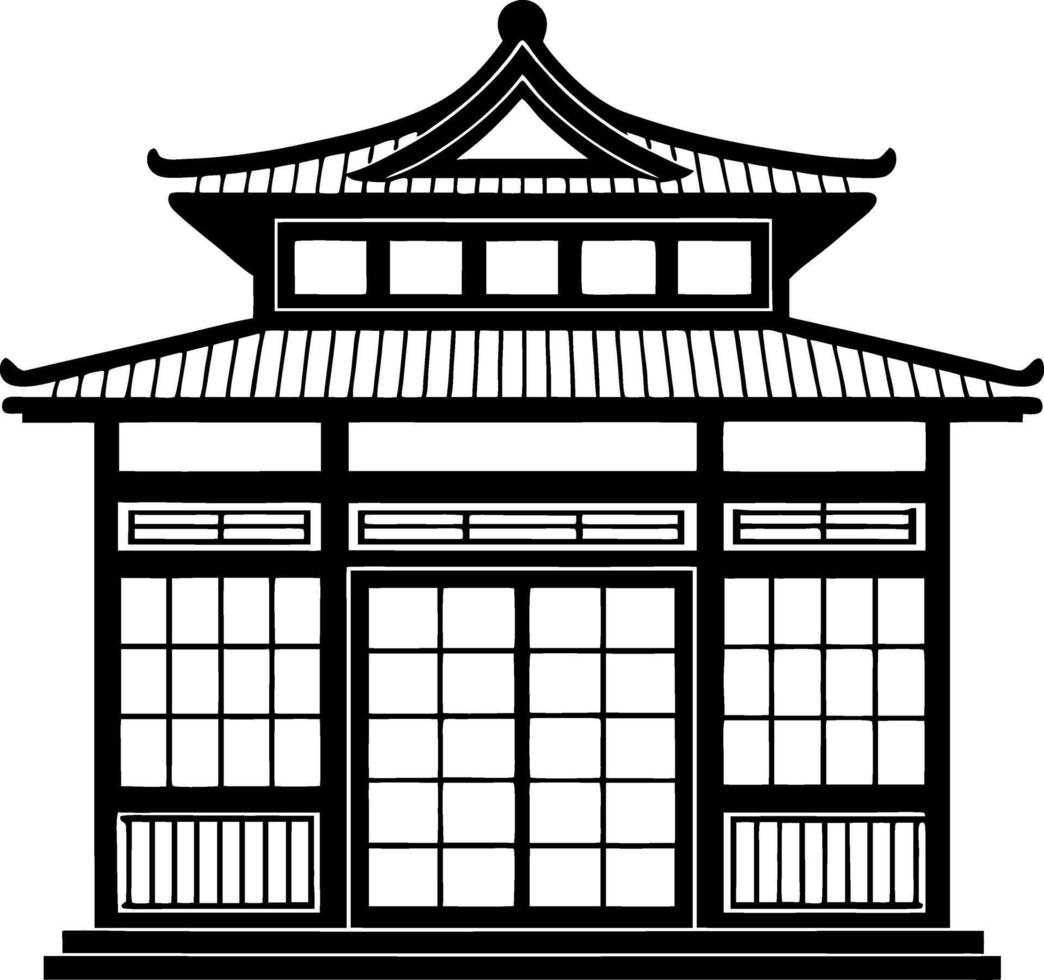 Japanese Traditional Pagoda Style Building Outline for Art Education and Design Projects vector